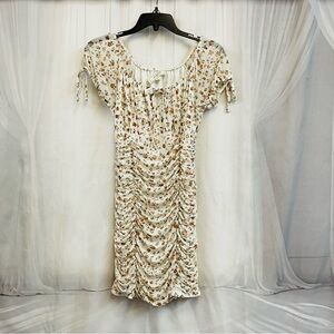 Ruched Floral Midi Dress Wedding Guest Spring Summer Whimsy Cottagecore Size L